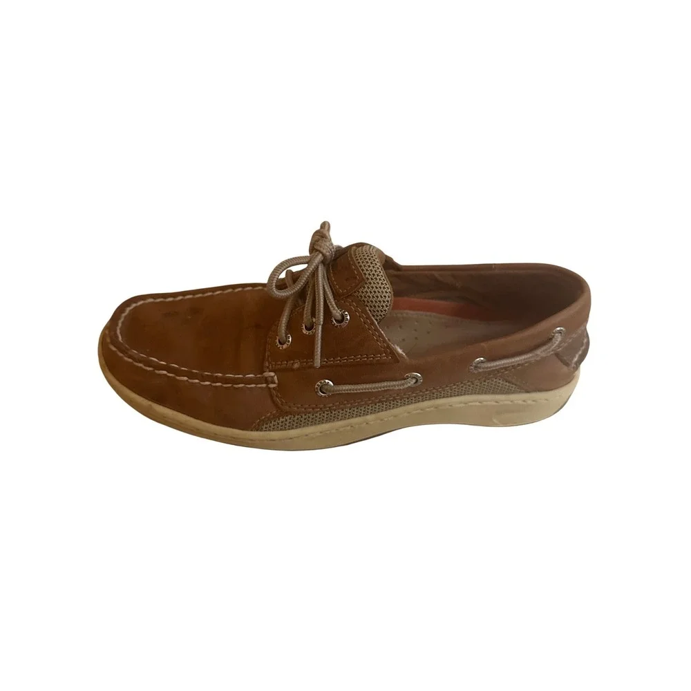 Sperry Top-Sider Mens Tan Leather Mesh Boat Shoes Loafers Nautical‎ Classic